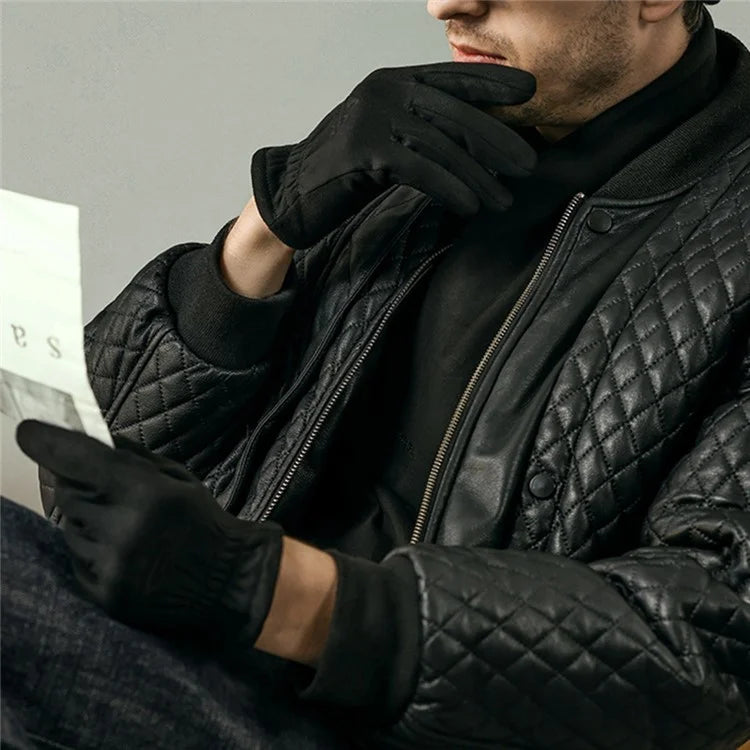 GOLOVEJOY DY55 1 Pair Men Suede Winter Cycling Gloves Touch Screen Full Finger Warm Gloves