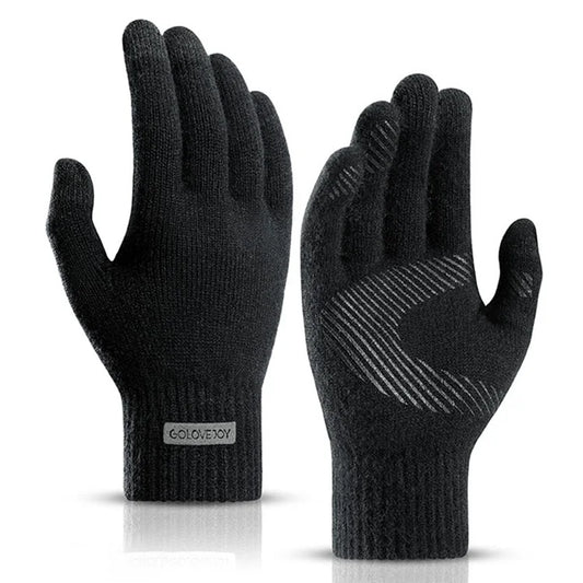 GOLOVEJOY DZ118 1 Pair Men Winter Outdoor Cycling Warm Gloves Windproof Touch Screen Full Finger Knitted Gloves