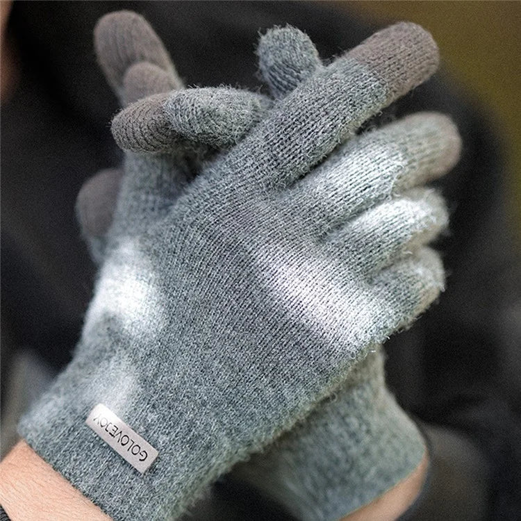 GOLOVEJOY DZ118 1 Pair Men Winter Outdoor Cycling Warm Gloves Windproof Touch Screen Full Finger Knitted Gloves