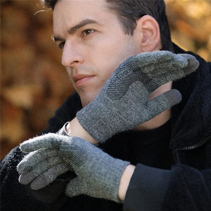 GOLOVEJOY DZ118 1 Pair Men Winter Outdoor Cycling Warm Gloves Windproof Touch Screen Full Finger Knitted Gloves