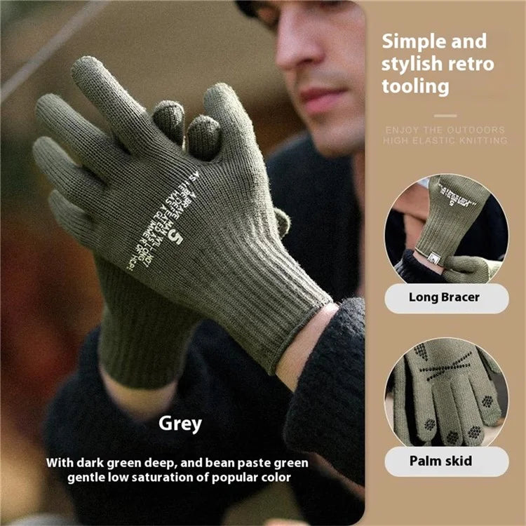 GOLOVEJOY DZ143 1 Pair Retro Winter Outdoor Cycling Warm Knitted Gloves Windproof Touch Screen Full Finger Gloves