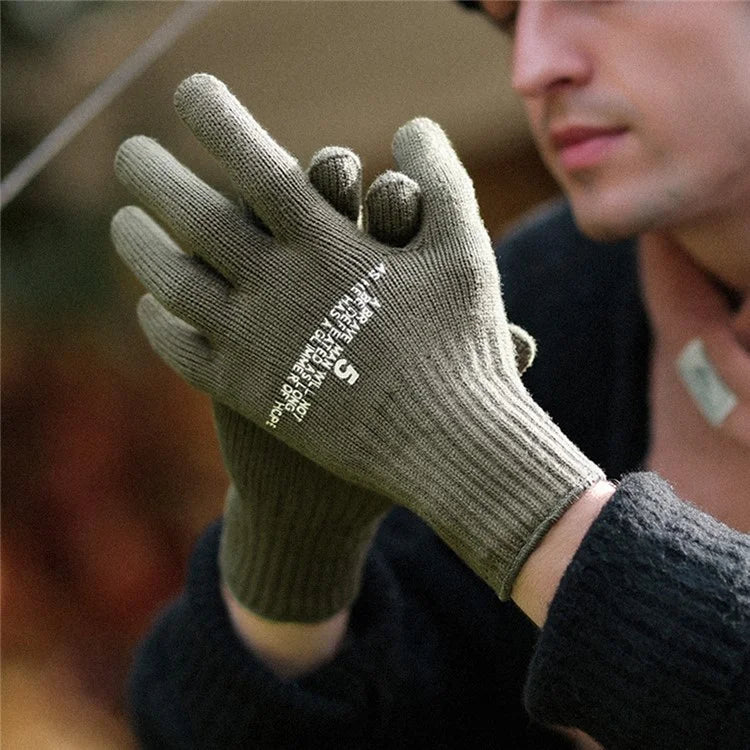 GOLOVEJOY DZ143 1 Pair Retro Winter Outdoor Cycling Warm Knitted Gloves Windproof Touch Screen Full Finger Gloves