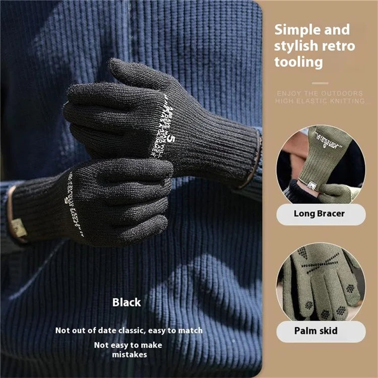 GOLOVEJOY DZ143 1 Pair Retro Winter Outdoor Cycling Warm Knitted Gloves Windproof Touch Screen Full Finger Gloves