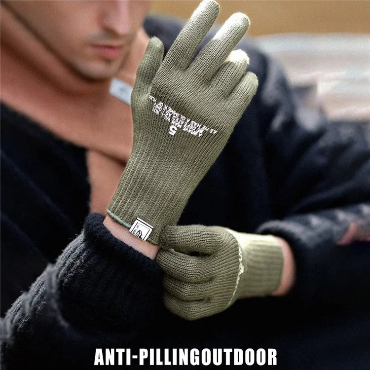 GOLOVEJOY DZ143 1 Pair Retro Winter Outdoor Cycling Warm Knitted Gloves Windproof Touch Screen Full Finger Gloves