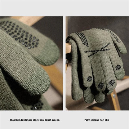 GOLOVEJOY DZ143 1 Pair Retro Winter Outdoor Cycling Warm Knitted Gloves Windproof Touch Screen Full Finger Gloves