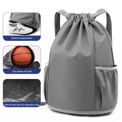 HALIN Men Women Outdoor Drawstring Backpack Waterproof Nylon Shoulder Bag with Reflective Strips