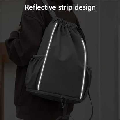 HALIN Men Women Outdoor Drawstring Backpack Waterproof Nylon Shoulder Bag with Reflective Strips