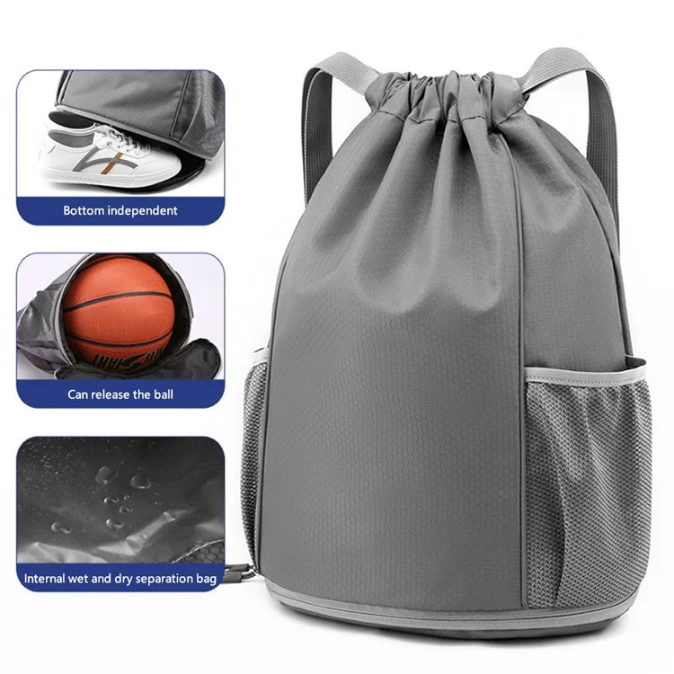 HALIN Men Women Outdoor Drawstring Backpack Waterproof Nylon Shoulder Bag with Reflective Strips
