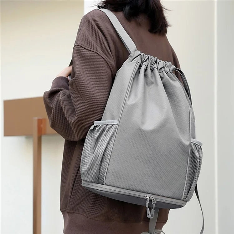 HALIN Men Women Outdoor Drawstring Backpack Waterproof Nylon Shoulder Bag with Reflective Strips
