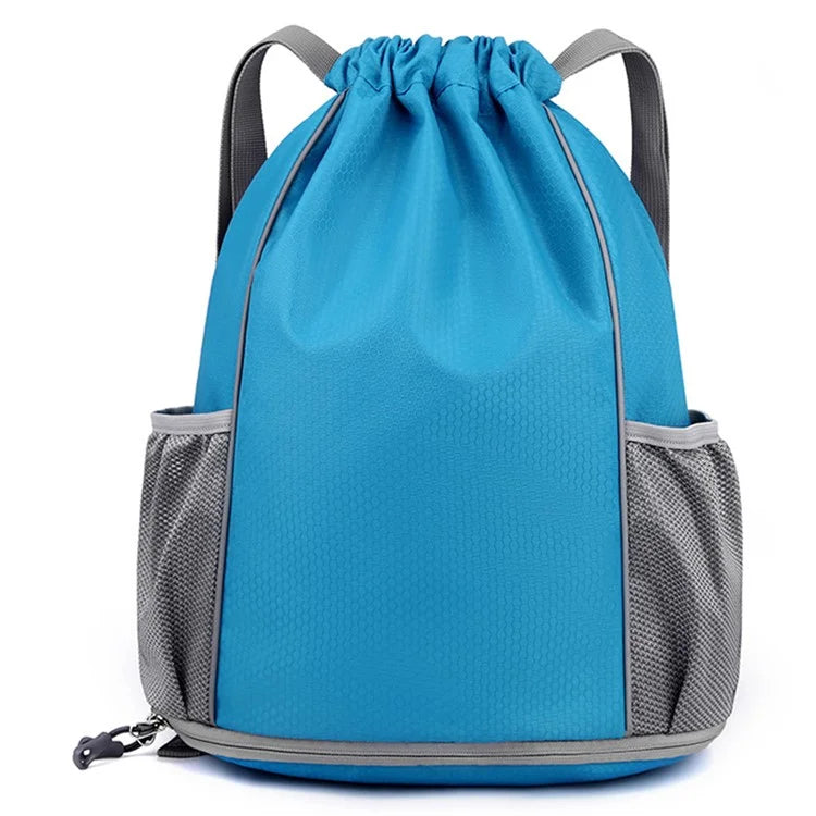HALIN Men Women Outdoor Drawstring Backpack Waterproof Nylon Shoulder Bag with Reflective Strips