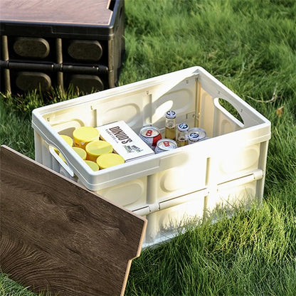 AOTU AT6916-1 55L Outdoor Camping PP Storage Case Folding Car Trunk Organizer Storage Box with Wooden Lid