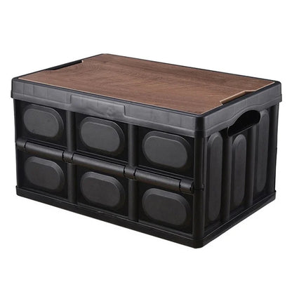 AOTU AT6916-1 55L Outdoor Camping PP Storage Case Folding Car Trunk Organizer Storage Box with Wooden Lid