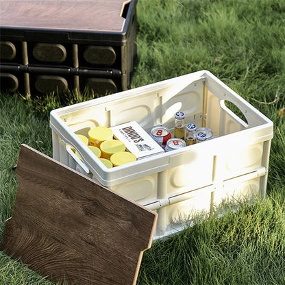 AOTU AT6916-1 55L Outdoor Camping PP Storage Case Folding Car Trunk Organizer Storage Box with Wooden Lid