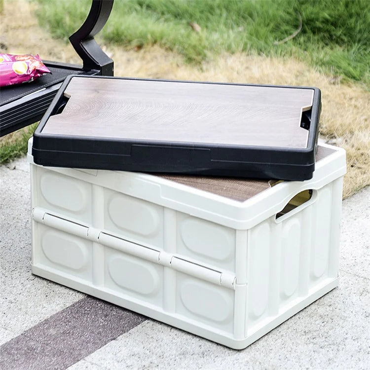 AOTU AT6916-1 55L Outdoor Camping PP Storage Case Folding Car Trunk Organizer Storage Box with Wooden Lid