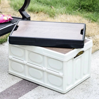 AOTU AT6916-1 55L Outdoor Camping PP Storage Case Folding Car Trunk Organizer Storage Box with Wooden Lid