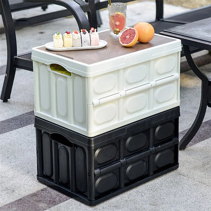 AOTU AT6916-1 55L Outdoor Camping PP Storage Case Folding Car Trunk Organizer Storage Box with Wooden Lid