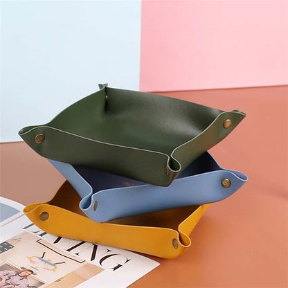 AOTU PVC Leather Camping Picnic Utensils Holding Tray Desktop Organizer Storage Box for Jewelry Key Coin