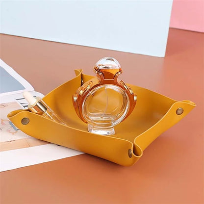 AOTU PVC Leather Camping Picnic Utensils Holding Tray Desktop Organizer Storage Box for Jewelry Key Coin