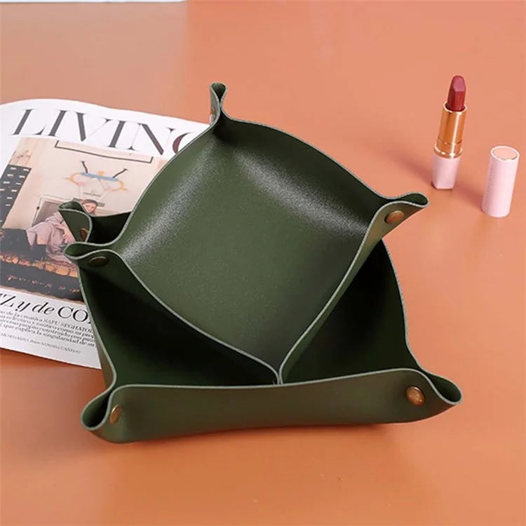 AOTU PVC Leather Camping Picnic Utensils Holding Tray Desktop Organizer Storage Box for Jewelry Key Coin