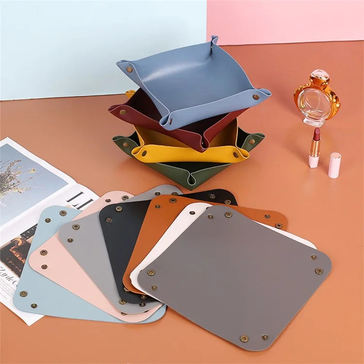 AOTU PVC Leather Camping Picnic Utensils Holding Tray Desktop Organizer Storage Box for Jewelry Key Coin
