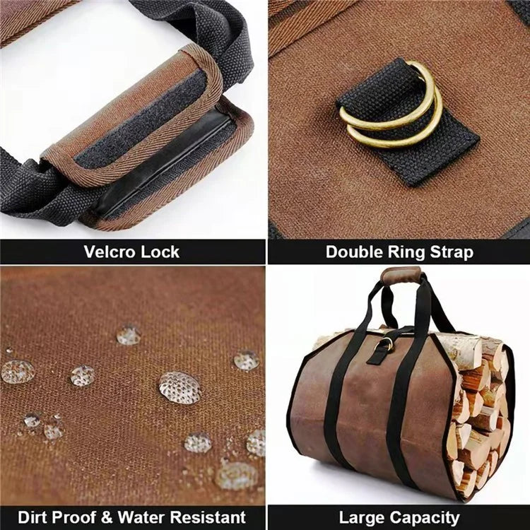 HALIN Fireplace Log Carrier Firewood Carrier Bag Water Resistant Log Canvas Tote Wood Carrying Handbag