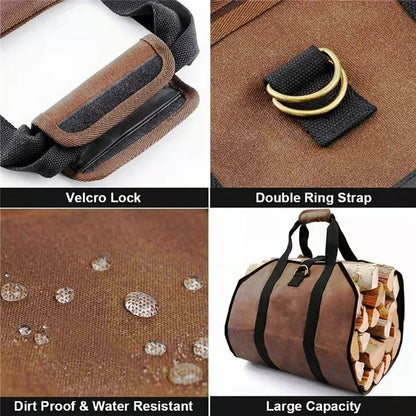 HALIN Fireplace Log Carrier Firewood Carrier Bag Water Resistant Log Canvas Tote Wood Carrying Handbag