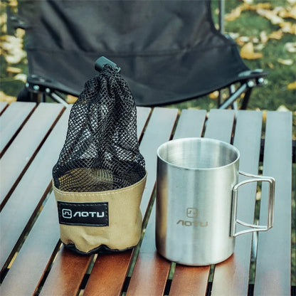AOTU Outdoor Cup Storage Bag Drawstring Oxford Cloth Waterproof Bottle Carrier Mesh Pouch with Buckle