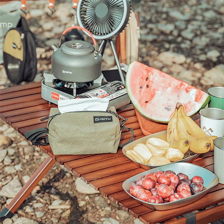 AOTU Camping Tent Canvas Tissue Cover Tissue Paper Storage Box Hanging Holder Bag with Carabiner