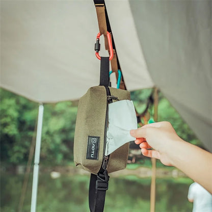 AOTU Camping Tent Canvas Tissue Cover Tissue Paper Storage Box Hanging Holder Bag with Carabiner