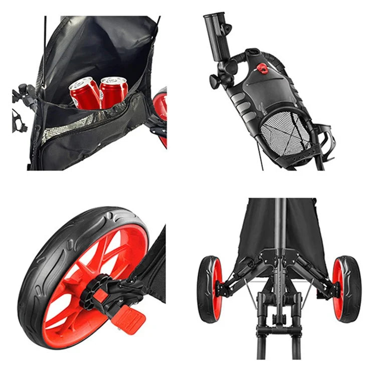 ZH-X005 4-Wheel Aluminum Alloy Golf Push Cart Folding Trolley Pull Caddy Cart