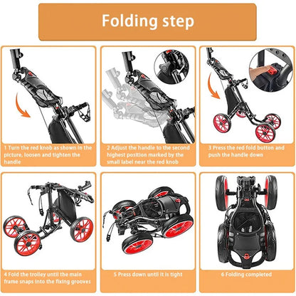 ZH-X005 4-Wheel Aluminum Alloy Golf Push Cart Folding Trolley Pull Caddy Cart