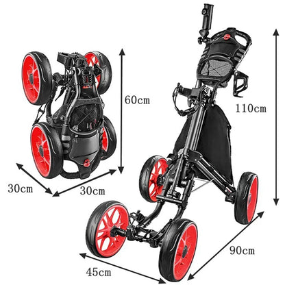 ZH-X005 4-Wheel Aluminum Alloy Golf Push Cart Folding Trolley Pull Caddy Cart