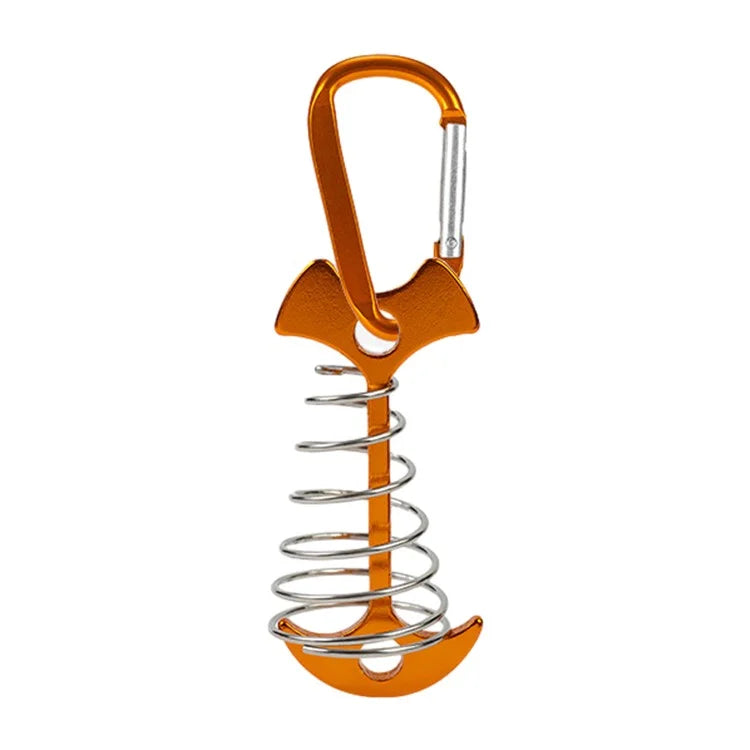 AOTU AT6546 Aluminum Alloy Fishbone Spring Nail Tent Stake Deck Anchor Peg with D-shape Carabiner