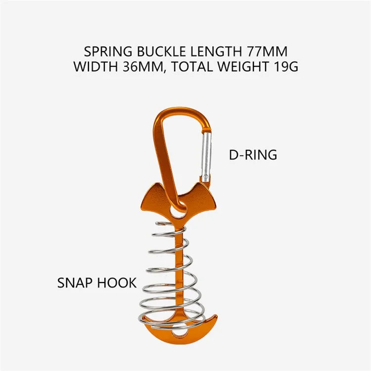AOTU AT6546 Aluminum Alloy Fishbone Spring Nail Tent Stake Deck Anchor Peg with D-shape Carabiner