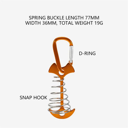 AOTU AT6546 Aluminum Alloy Fishbone Spring Nail Tent Stake Deck Anchor Peg with D-shape Carabiner