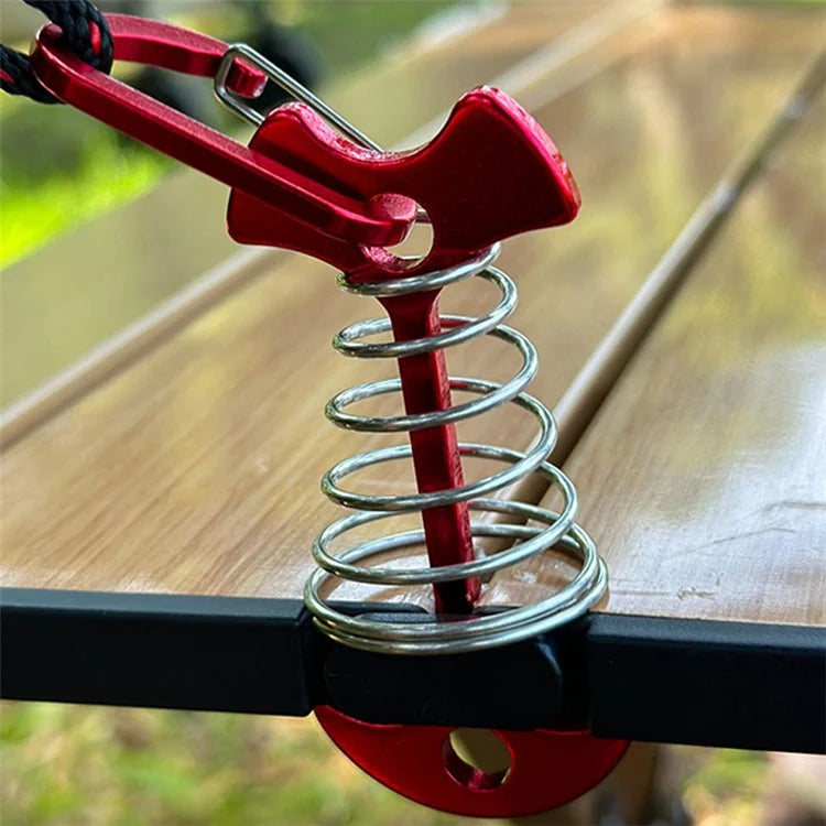 AOTU AT6546 Aluminum Alloy Fishbone Spring Nail Tent Stake Deck Anchor Peg with D-shape Carabiner