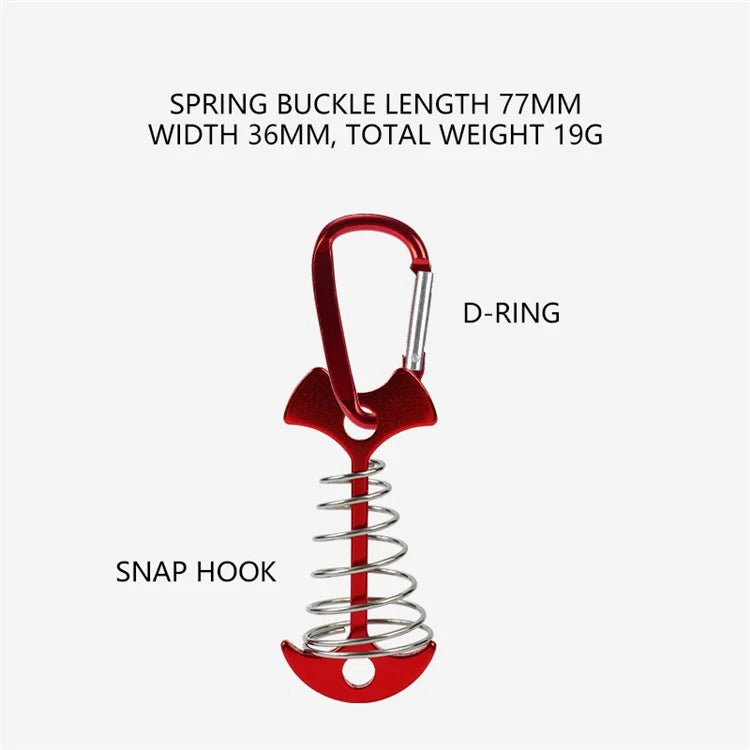 AOTU AT6546 Aluminum Alloy Fishbone Spring Nail Tent Stake Deck Anchor Peg with D-shape Carabiner