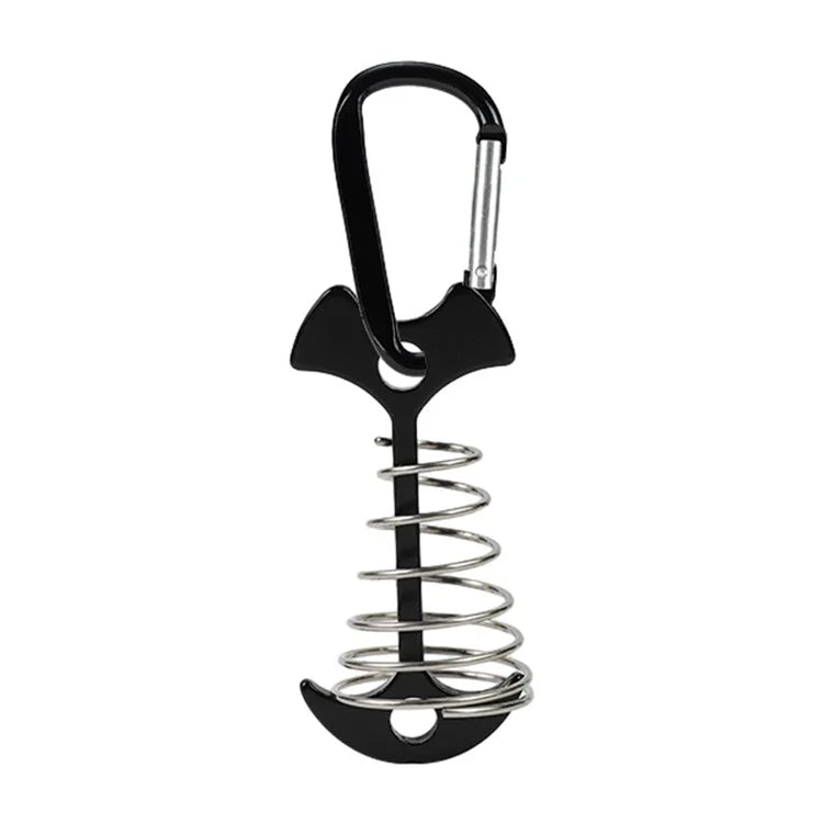 AOTU AT6546 Aluminum Alloy Fishbone Spring Nail Tent Stake Deck Anchor Peg with D-shape Carabiner