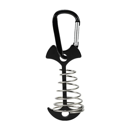 AOTU AT6546 Aluminum Alloy Fishbone Spring Nail Tent Stake Deck Anchor Peg with D-shape Carabiner