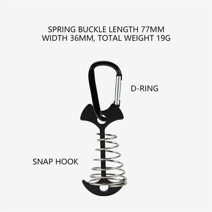 AOTU AT6546 Aluminum Alloy Fishbone Spring Nail Tent Stake Deck Anchor Peg with D-shape Carabiner