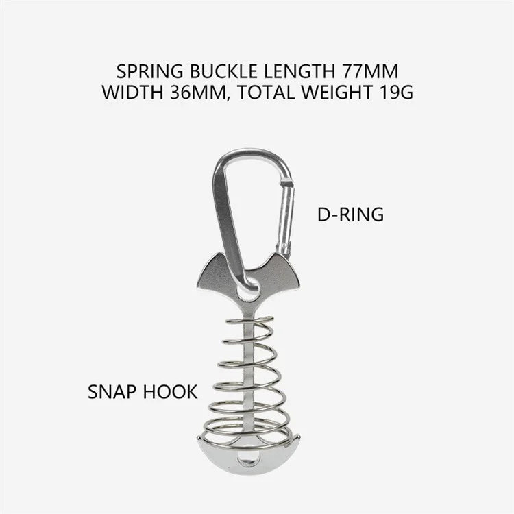 AOTU AT6546 Aluminum Alloy Fishbone Spring Nail Tent Stake Deck Anchor Peg with D-shape Carabiner