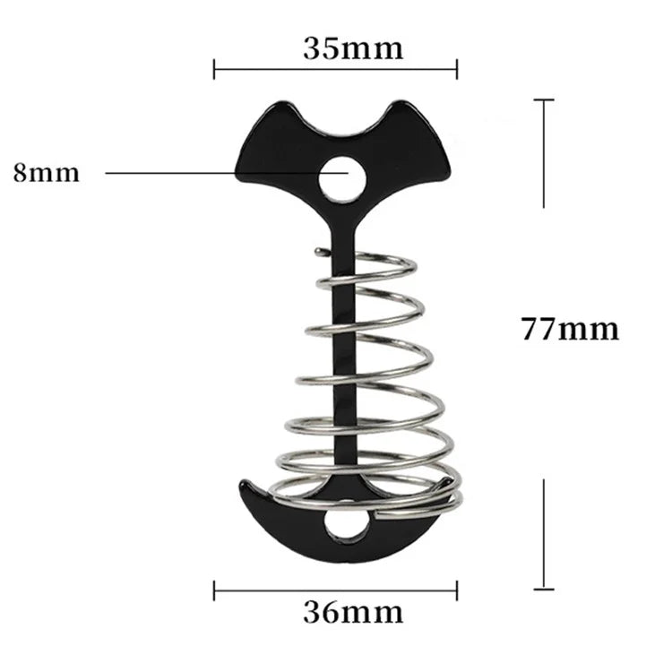 AOTU AT6546 Aluminum Alloy+Stainless Steel Tent Nail Fishbone Spring Stake Deck Anchor Peg Wind Rope Buckle