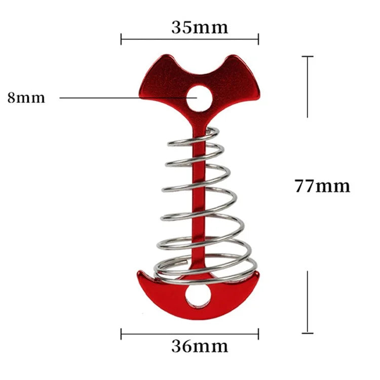 AOTU AT6546 Aluminum Alloy+Stainless Steel Tent Nail Fishbone Spring Stake Deck Anchor Peg Wind Rope Buckle