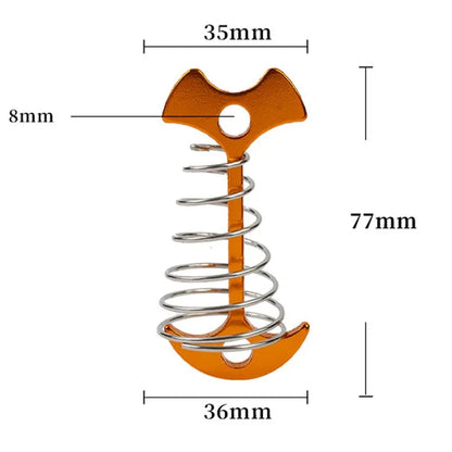 AOTU AT6546 Aluminum Alloy+Stainless Steel Tent Nail Fishbone Spring Stake Deck Anchor Peg Wind Rope Buckle