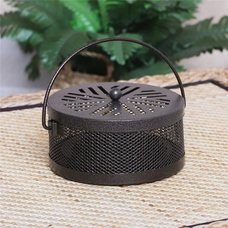 AOTU Portable Iron Mosquito Incense Coil Holder Box with Lid for Outdoor Home
