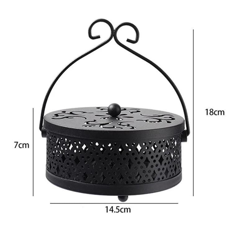AOTU Portable Iron Mosquito Incense Coil Holder Box with Lid for Outdoor Home