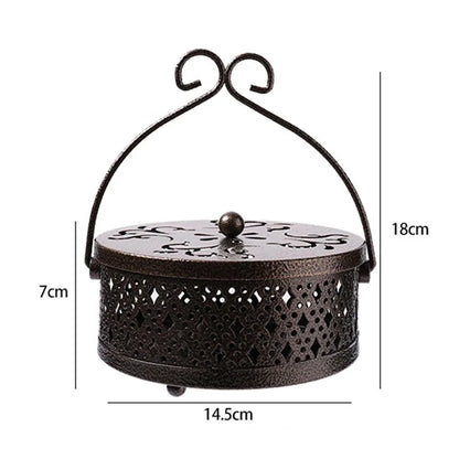 AOTU Portable Iron Mosquito Incense Coil Holder Box with Lid for Outdoor Home