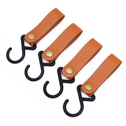 AOTU 4Pcs PU Leather Strap S-Shape Plastic Hooks for Outdoor Camping Hanging Pots Pans