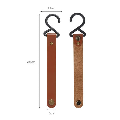 AOTU 4Pcs PU Leather Strap S-Shape Plastic Hooks for Outdoor Camping Hanging Pots Pans