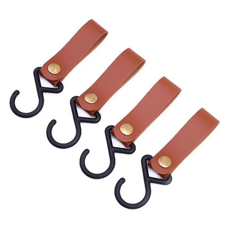AOTU 4Pcs PU Leather Strap S-Shape Plastic Hooks for Outdoor Camping Hanging Pots Pans